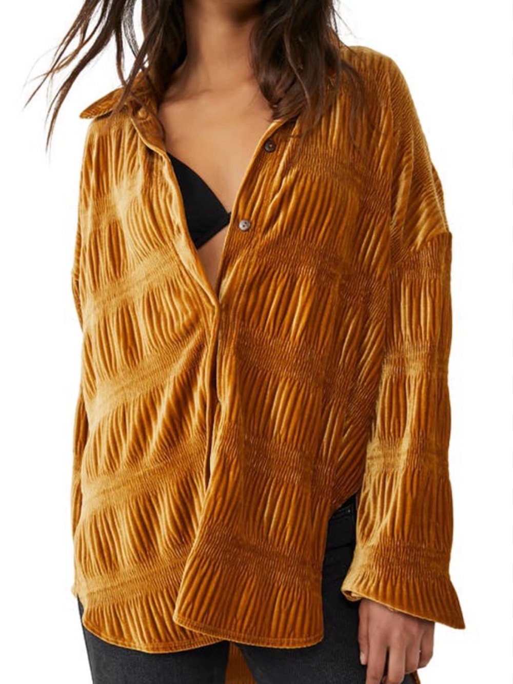 Free People Golden My Best Velvet Button-Down Shirt
